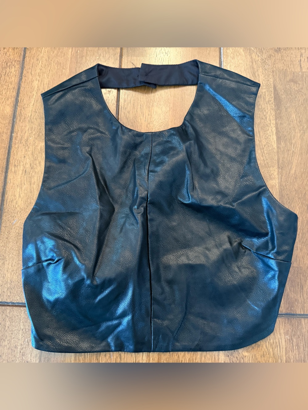 Edikted New With Tags Black Faux Leather Buckle Back Halter Crop Top Top Size M